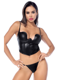 Ensemble sexy 2 pièces noir en similicuir avec bustier à armatures - MAL2803BLK