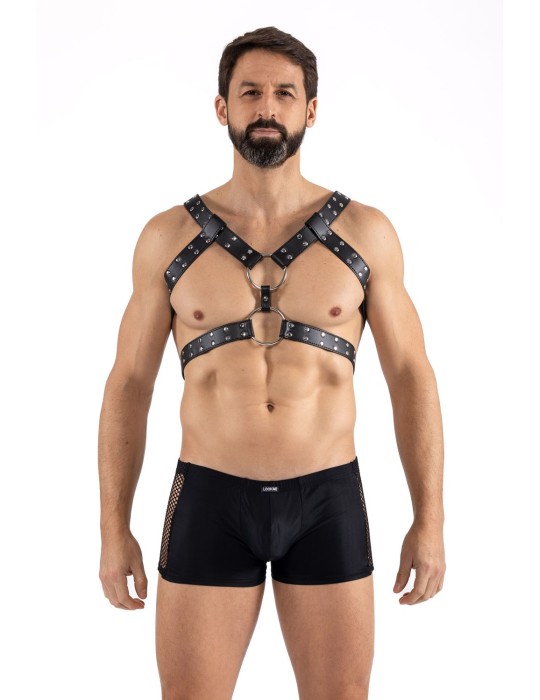 Harnais homme simili cuir avec sangles reliées par de larges anneaux - LM302412150
