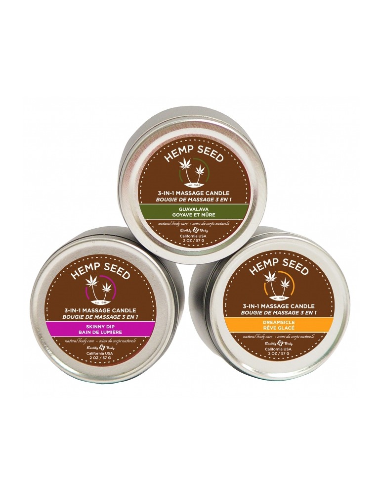 Lot de 3 bougies de massage Hemp Seed 57g Lot de 3 bougies de massage Hemp Seed 57g