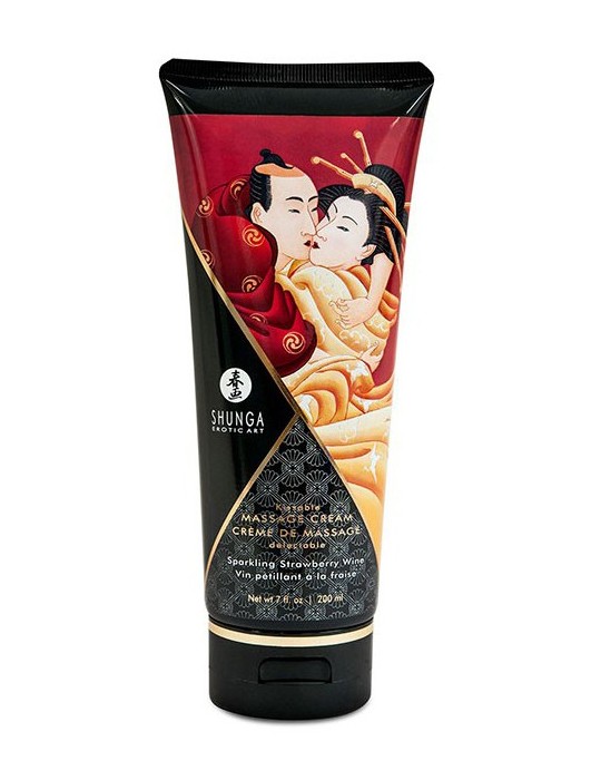 Crème de massage Comestible Vin Pétillant à la FRAISE - 200ml