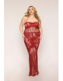 Nuisette longue grande taille en résille rouge - DG0487XRED Nuisette longue grande taille en résille rouge - DG0487XRED