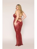 Nuisette longue grande taille en résille rouge - DG0487XRED Nuisette longue grande taille en résille rouge - DG0487XRED