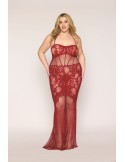Nuisette longue grande taille en résille rouge - DG0487XRED Nuisette longue grande taille en résille rouge - DG0487XRED