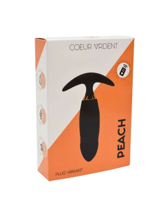 PEACH, Plug Vibrant noir long USB avec télécommande, dans un silicone médical doux et lisse - B72BLK
