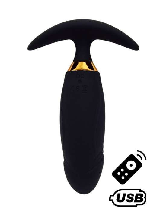 PEACH, Plug Vibrant noir long USB avec télécommande, dans un silicone médical doux et lisse - B72BLK
