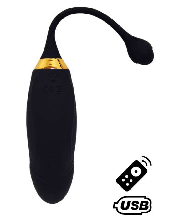 HAPPY, Un Œuf vibrant long USB avec télécommande, dans un silicone médical doux et lisse - B70BLK