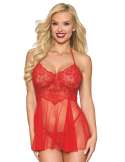 Nuisette rouge en résille et dentelle florale, string assorti - DG13524RED Nuisette rouge en résille et dentelle florale, string assorti - DG13524RED