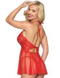 Nuisette rouge en résille et dentelle florale, string assorti - DG13524RED Nuisette rouge en résille et dentelle florale, string assorti - DG13524RED
