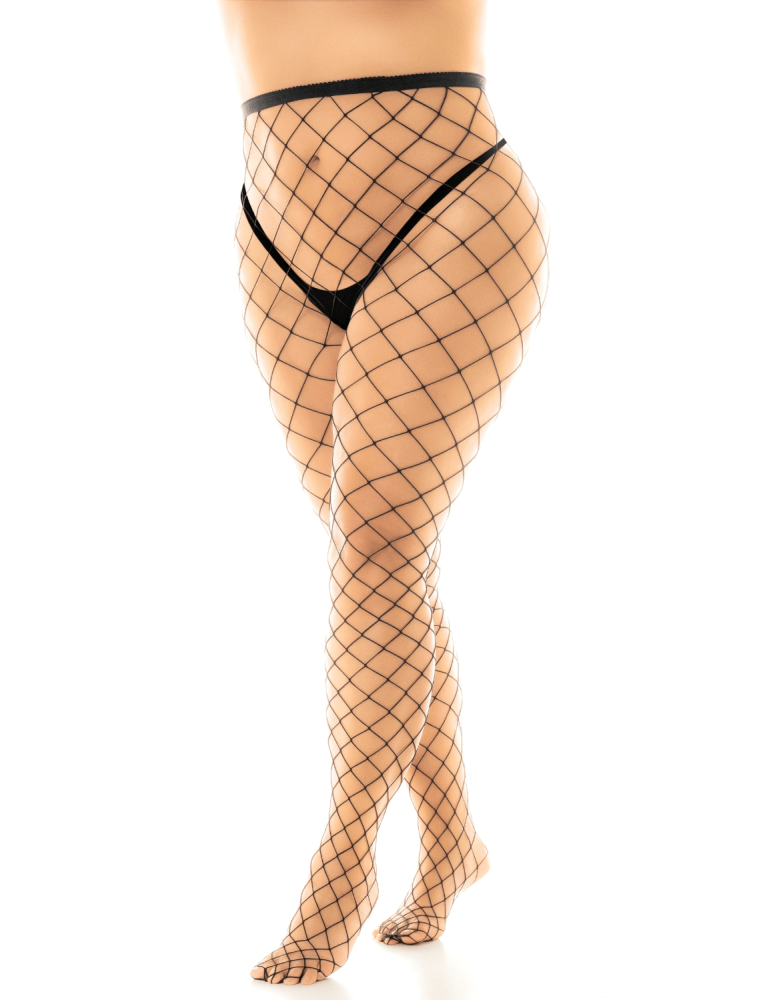 Collant grande taille large maille noire - MAL1106XBLK