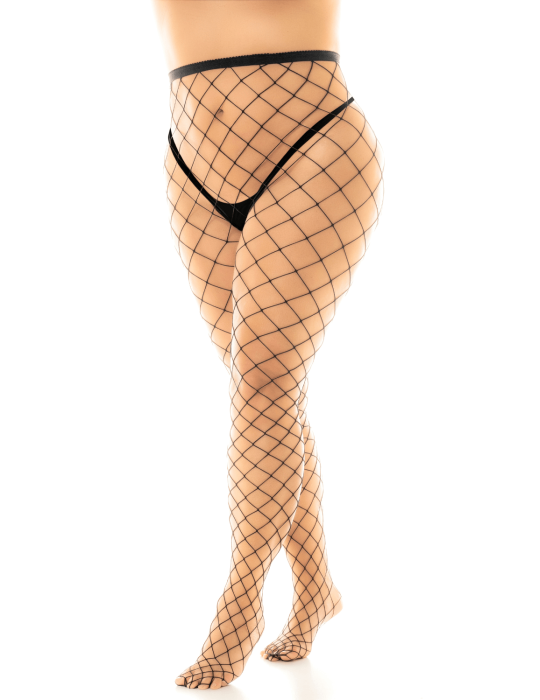 Collant grande taille large maille noire - MAL1106XBLK