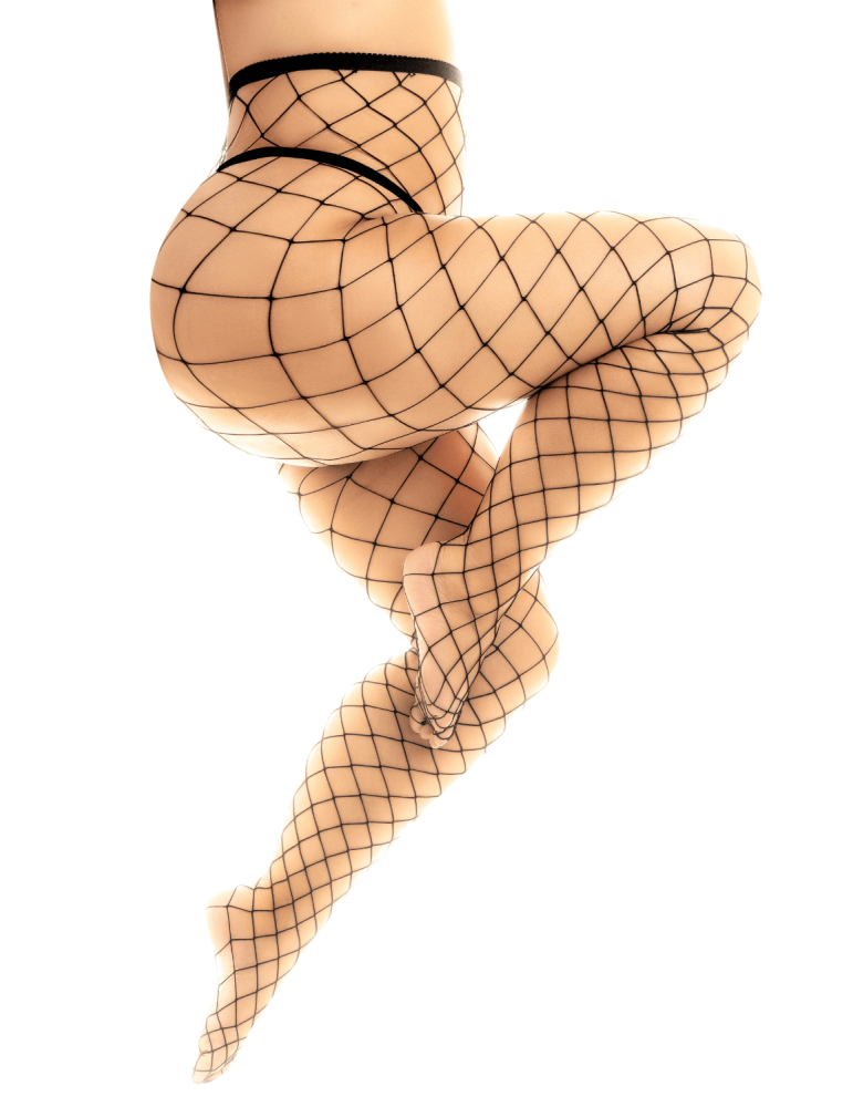 Collant grande taille large maille noire - MAL1106XBLK