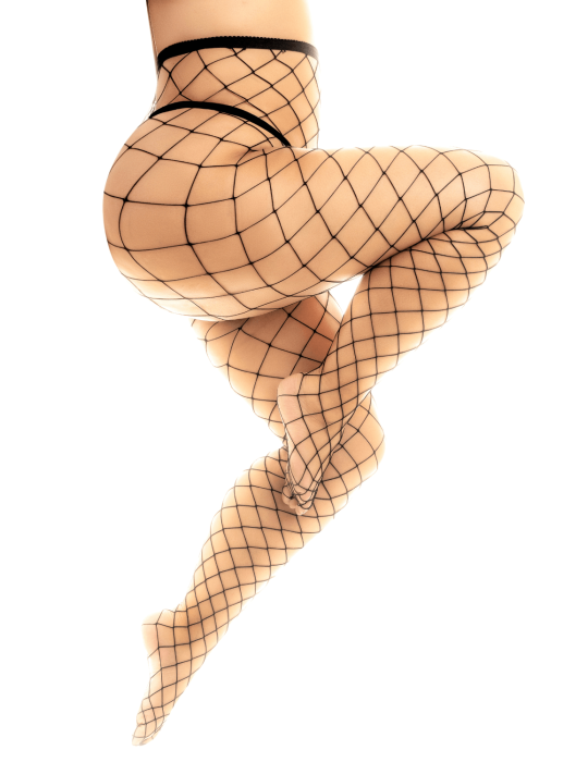 Collant grande taille large maille noire - MAL1106XBLK