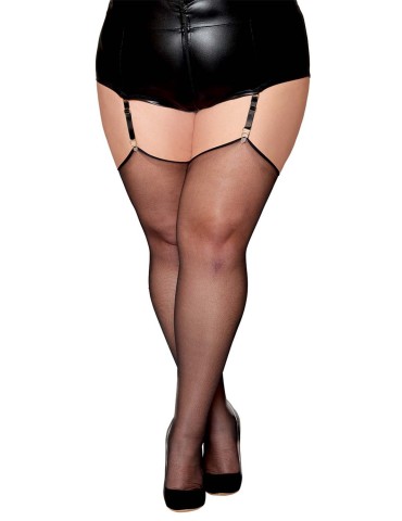 Bas noir, grande taille, en résille transparente avec couture arrière  - DG0492XBLK 2