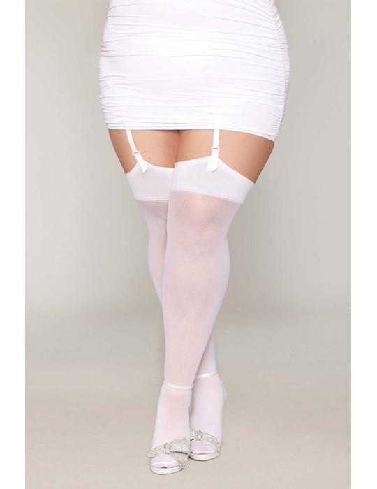 Bas blanc, grande taille, avec couture arrière en strass - DG0494XWHT Bas blanc, grande taille, avec couture arrière en strass - DG0494XWHT