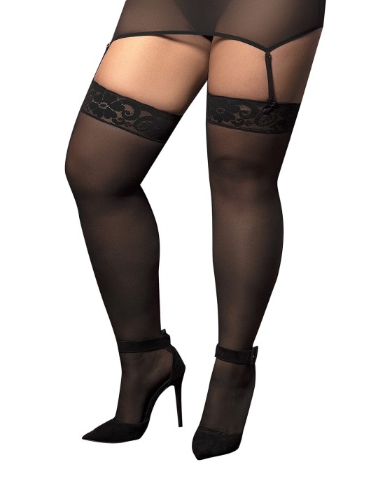 Bas nylon noirs autofixants, grande taille,  jarretières dentelle - MAL1094XBLK Bas nylon noirs autofixants, grande taille,  jarretières dentelle - MAL1094XBLK