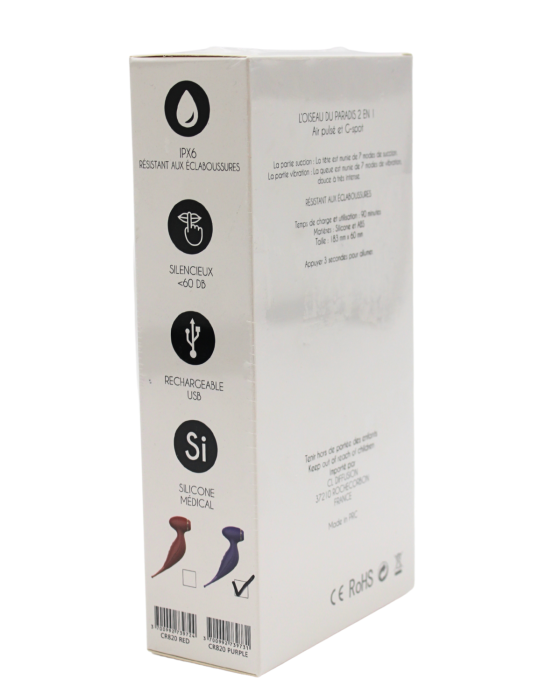 Oiseau du Paradis - Vibromasseur 2 en 1 avec vibration clitoridienne par membrane et embout stimulateur violet - CR-820PUR