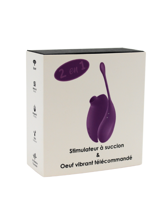 2en1 Stimulateur clitoridien à picots par aspiration avec son œuf vibrant à distance violet - 0-B0009PUR