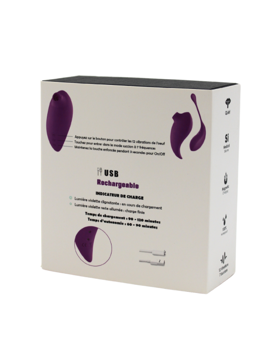 2en1 Stimulateur clitoridien à picots par aspiration avec son œuf vibrant à distance violet - 0-B0009PUR