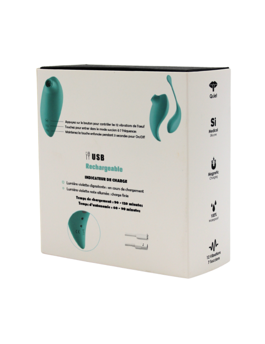2en1 Stimulateur clitoridien à picots par aspiration avec son œuf vibrant à distance turquoise - 0-B0009TUR