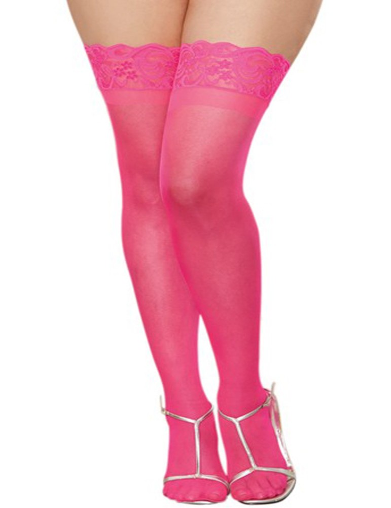 Bas roses grande taille nylon autofixants jarretières dentelle - DG0005NXPNK Bas roses grande taille nylon autofixants jarretières dentelle - DG0005NXPNK