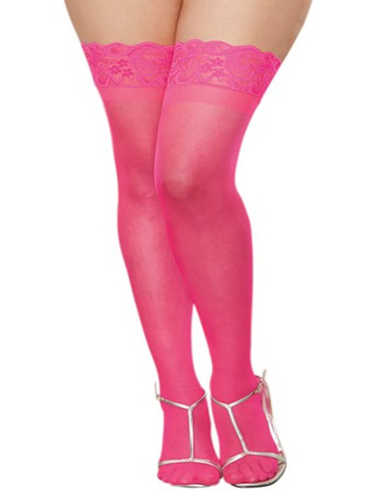 Bas roses grande taille nylon autofixants jarretières dentelle - DG0005NXPNK Bas roses grande taille nylon autofixants jarretières dentelle - DG0005NXPNK