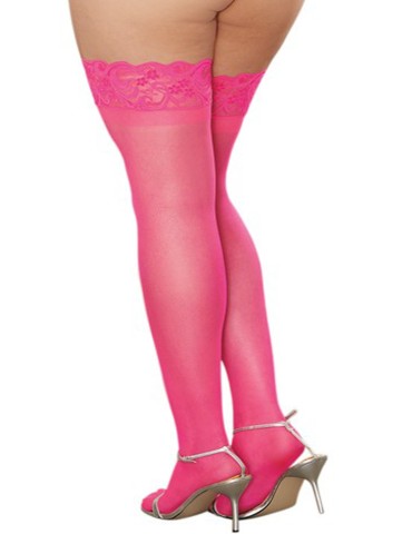 Bas roses grande taille nylon autofixants jarretières dentelle - DG0005NXPNK 2