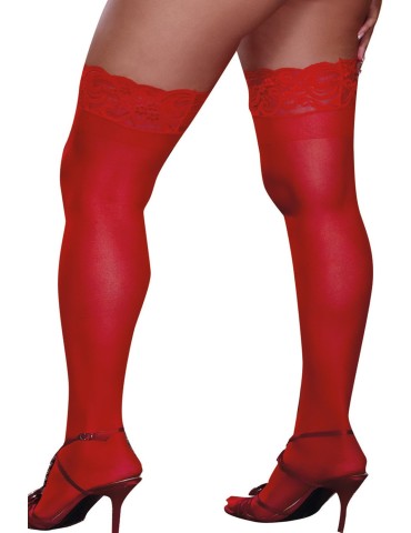 Bas rouges grande taille nylon autofixants jarretières dentelle - DG0005XRED 2