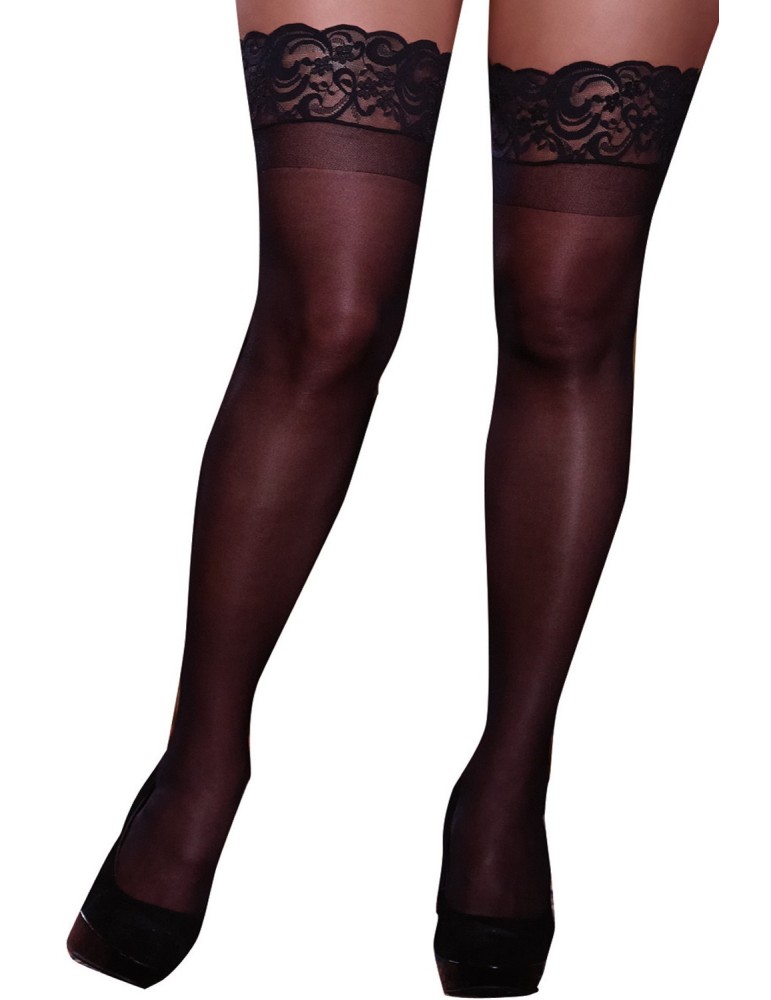 Bas noirs grande taille nylon autofixants jarretières dentelle - DG0005XBLK Bas noirs grande taille nylon autofixants jarretières dentelle - DG0005XBLK