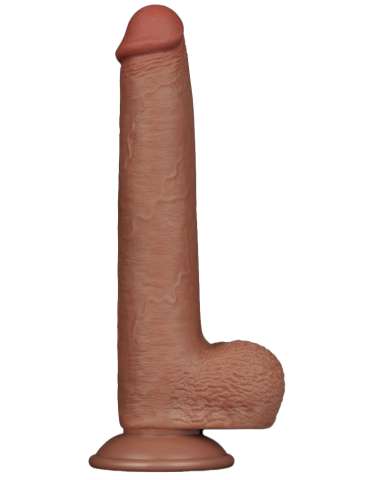 Gode avec Bourses Sliding Skin 17 x 3.5cm Marron