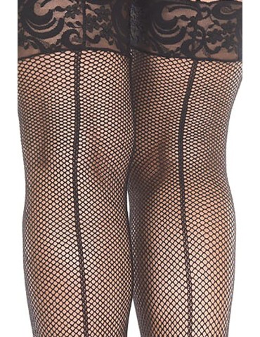 Bas noirs grande taille résille avec coutures - MH4919XBLK 2