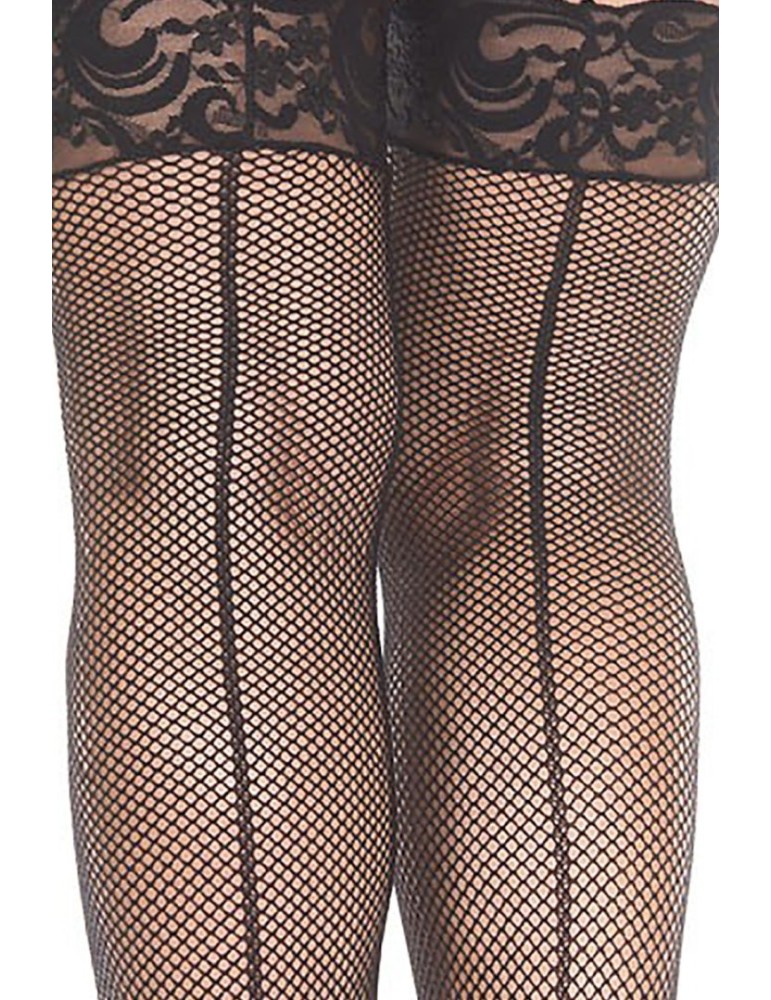 Bas noirs grande taille résille avec coutures - MH4919XBLK