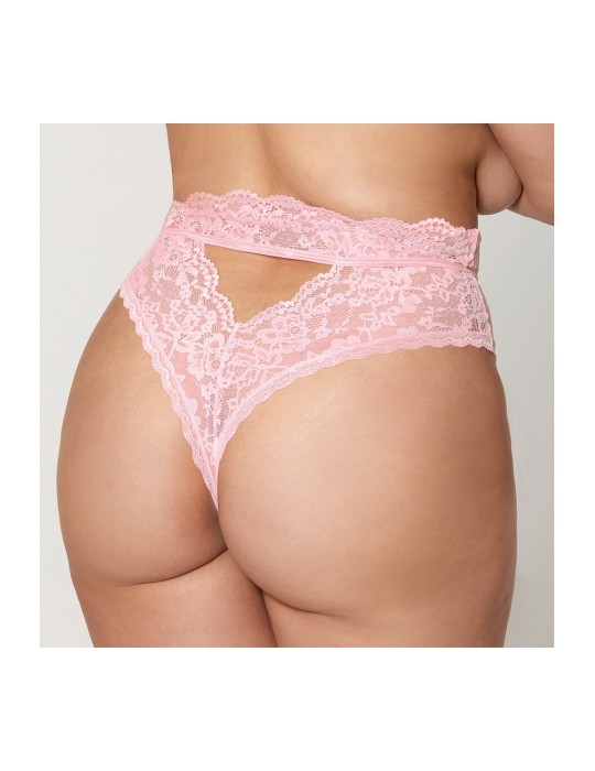 String grande taille dentelle taille haute rose - DG1477XPNK