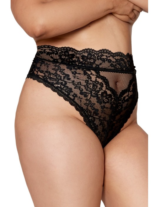 String grande taille dentelle taille haute noir - DG1477XBLK String grande taille dentelle taille haute noir - DG1477XBLK