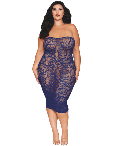 Ensemble 2 pièces grande taille top manches longues et robe bleu marine - DG0525XECL 2