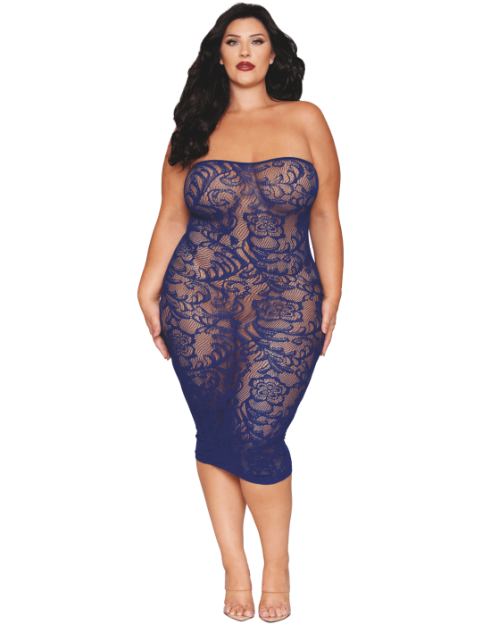 Ensemble 2 pièces grande taille top manches longues et robe bleu marine - DG0525XECL