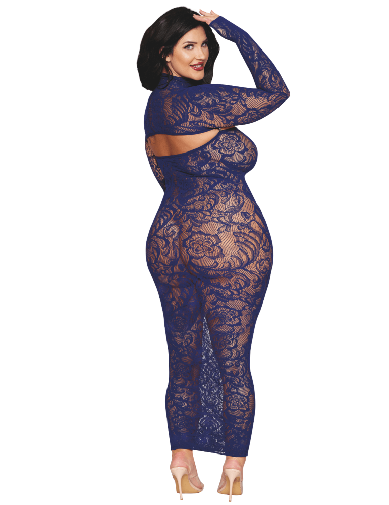 Ensemble 2 pièces grande taille top manches longues et robe bleu marine - DG0525XECL