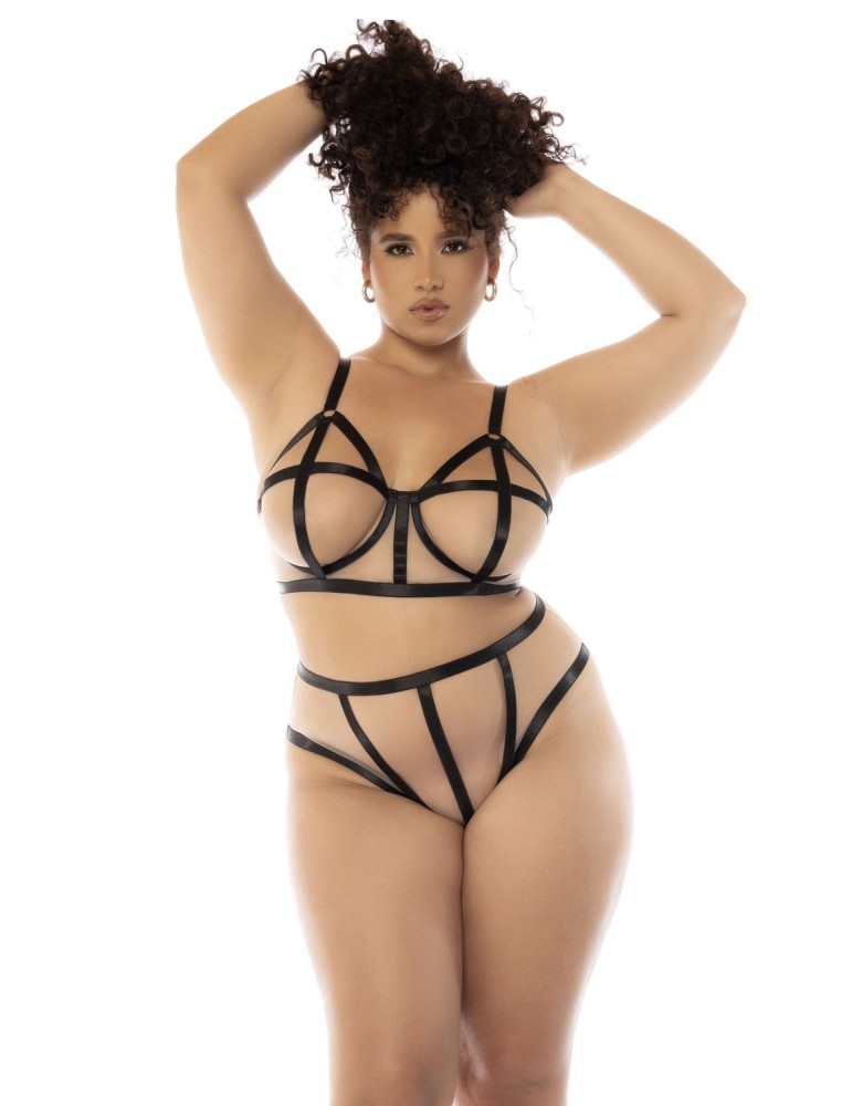 Ensemble 2 pièces noir et chair Havana grande taille, soutien gorge avec armatures et culotte taille haute - MAL8849XNUBK Ensemble 2 pièces noir et chair Havana grande taille, soutien gorge avec armatures et culotte taille haute - MAL8849XNUBK