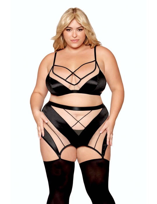 Ensemble grande taille avec Soutien-gorge, jupe porte-jarretelles, string  - DG13377XBLK Ensemble grande taille avec Soutien-gorge, jupe porte-jarretelles, string  - DG13377XBLK