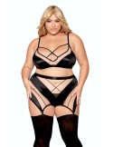 Ensemble grande taille avec Soutien-gorge, jupe porte-jarretelles, string  - DG13377XBLK