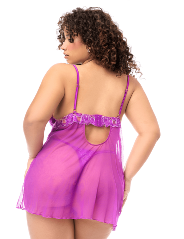 Babydoll grande taille en résille brodée florale et string - MAL7614XAZAL 2
