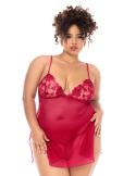 Babydoll grande taille Mapalé brodée avec string - MAL7620XRED