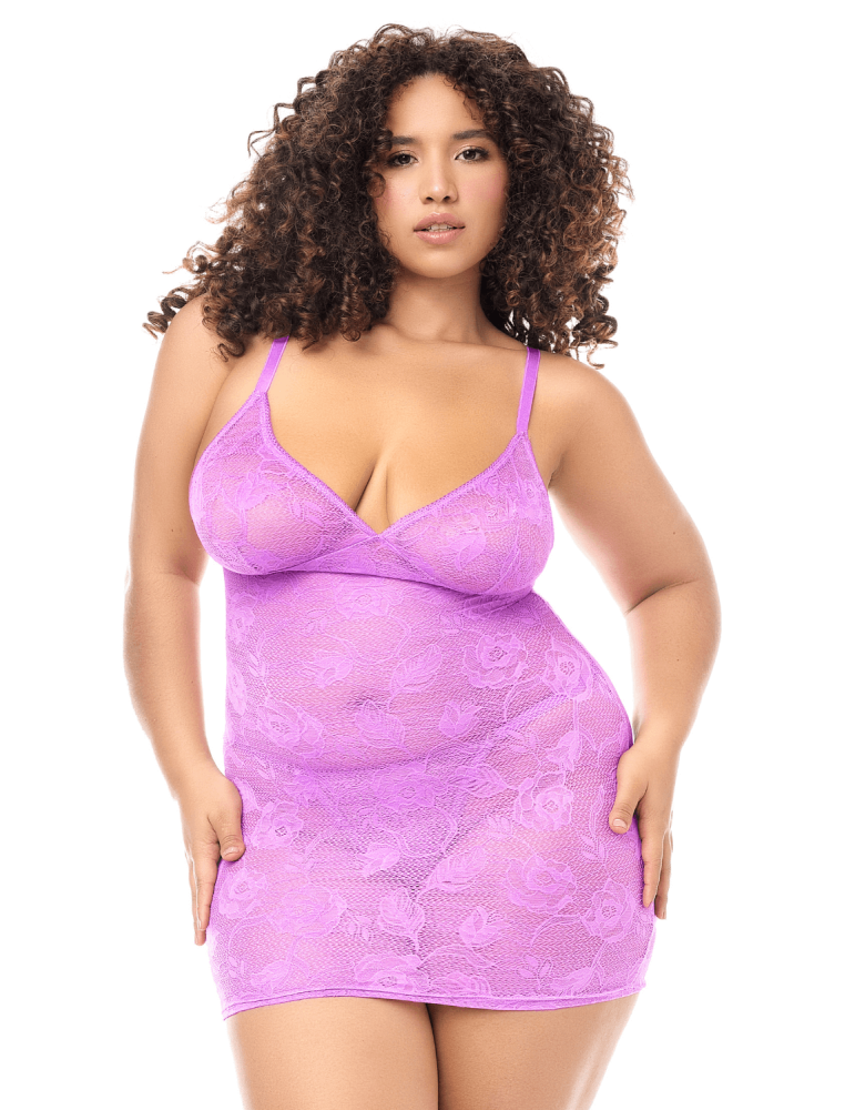 Babydoll grande taille dentelle violette et string - MAL7613XWORC Babydoll grande taille dentelle violette et string - MAL7613XWORC