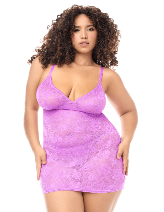 Babydoll grande taille dentelle violette et string - MAL7613XWORC Babydoll grande taille dentelle violette et string - MAL7613XWORC