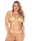 Nuisette grande taille transparente brodée jaune et string - MAL7608XSUBS
