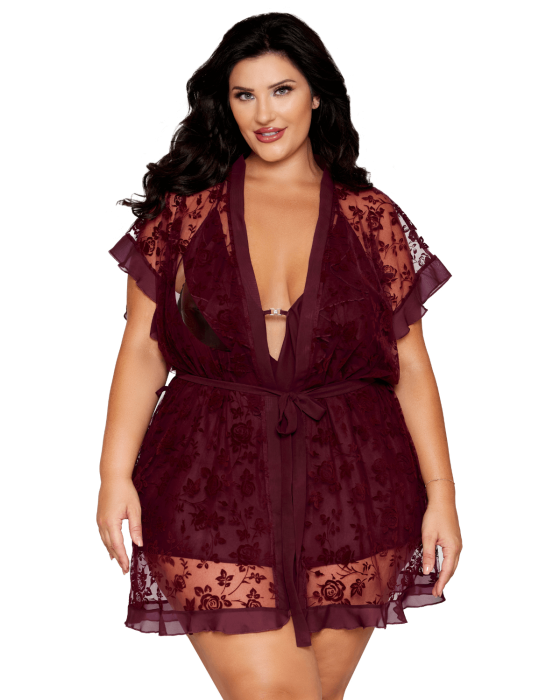 Nuisette et peignoir grande taille couleur aubergine - DG13666XCHE Nuisette et peignoir grande taille couleur aubergine - DG13666XCHE