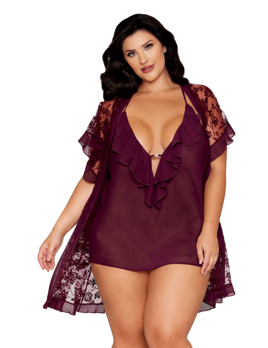 Nuisette et peignoir grande taille couleur aubergine - DG13666XCHE