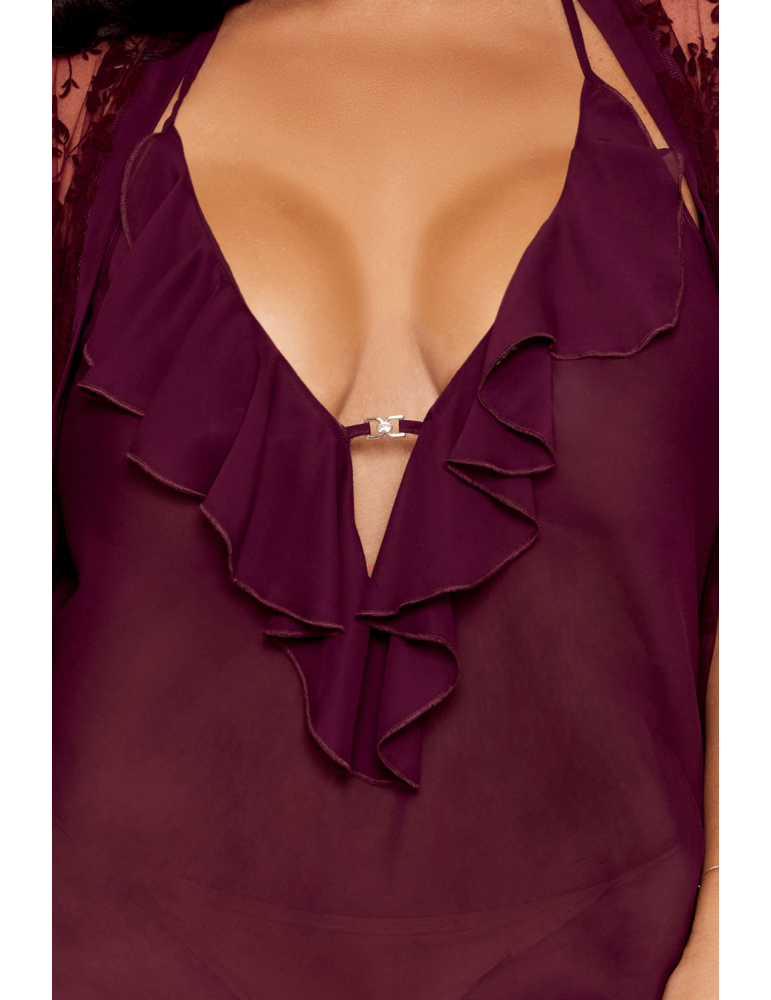 Nuisette et peignoir grande taille couleur aubergine - DG13666XCHE