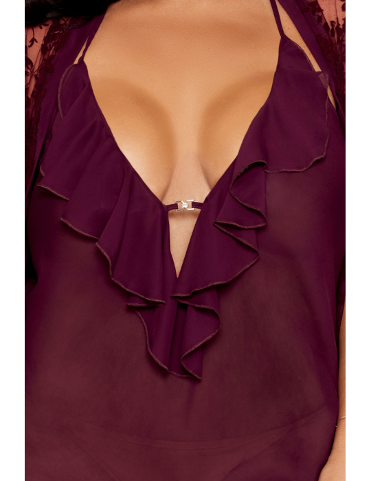 Nuisette et peignoir grande taille couleur aubergine - DG13666XCHE