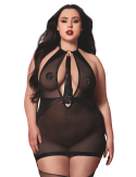Nuisette grande taille avec porte jarretelles et fouet - DG13704XBLK
