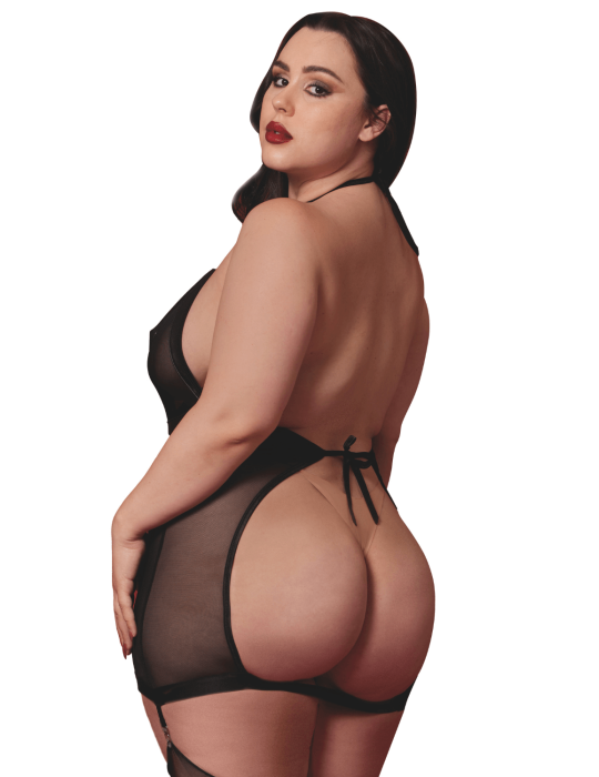 Nuisette grande taille avec porte jarretelles et fouet - DG13704XBLK